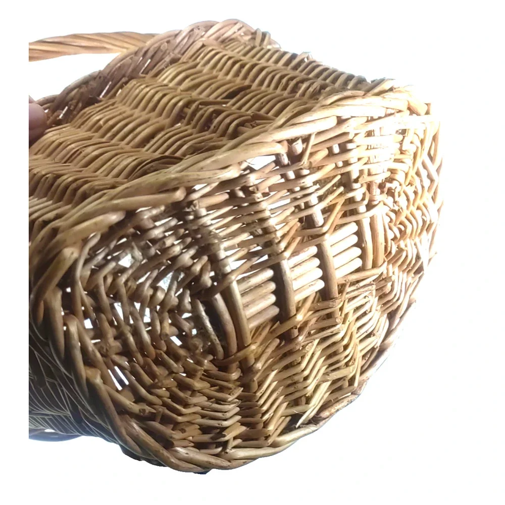 Hanging Half Basket Wicker Rattan Light Brown Handle Plant Storage